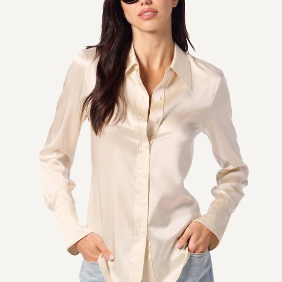 SABLYN Vincent B Slim Fit Button Down Top in Gardenia Size XS - Picture 2 of 14